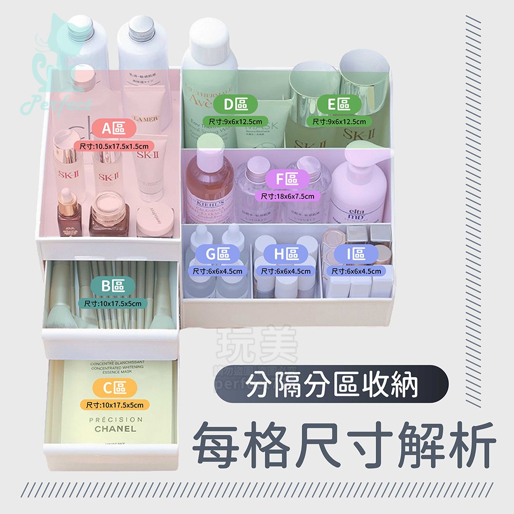 化妝品收納盒 桌上收納盒 化妝桌收納盒 桌子收納 辦公室收納 保養品收納 桌面抽屜 迷你抽屜 玩美 77720-細節圖3