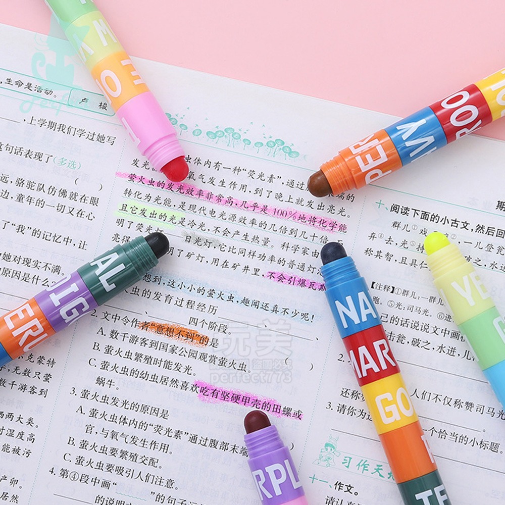 固體螢光筆 螢光蠟筆 彩虹筆 1組2入 12色 胖胖筆 積木蠟筆 兒童蠟筆 兒童文具 兒童禮物 玩美 77805-細節圖8