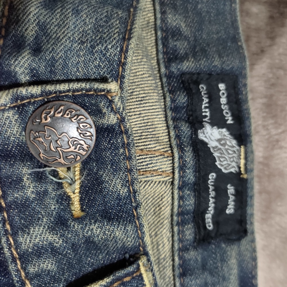 BOBSON 男款 立體貓鬚 刷破 車縫造型 直筒 牛仔褲 100%棉 33腰 700-細節圖3