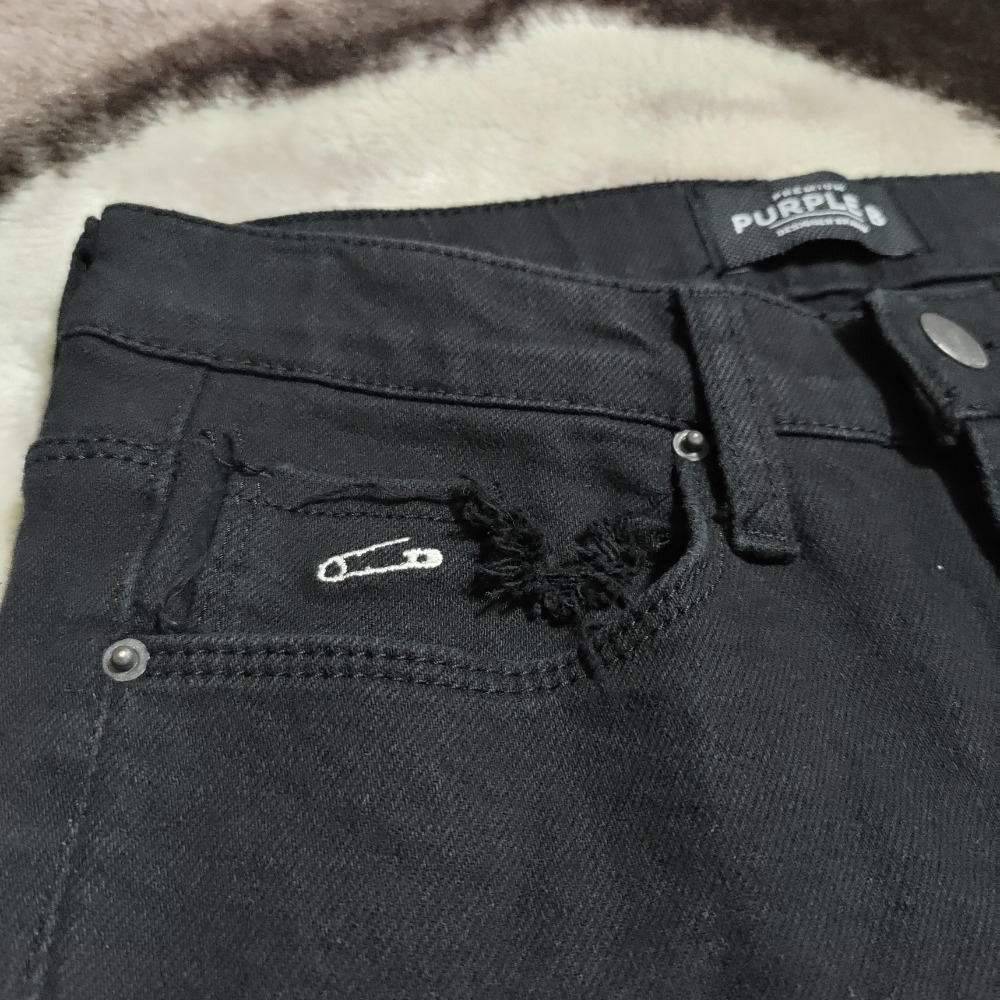 正韓 PURPLE B 黑色 彈性 牛仔褲 S 588 鉚釘造型-細節圖4