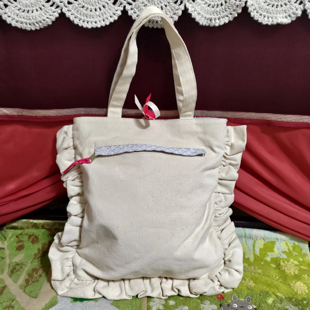 日本 MISFITS 可愛貓咪款 刺繡 荷葉滾邊 肩背包 手提包 800-細節圖3