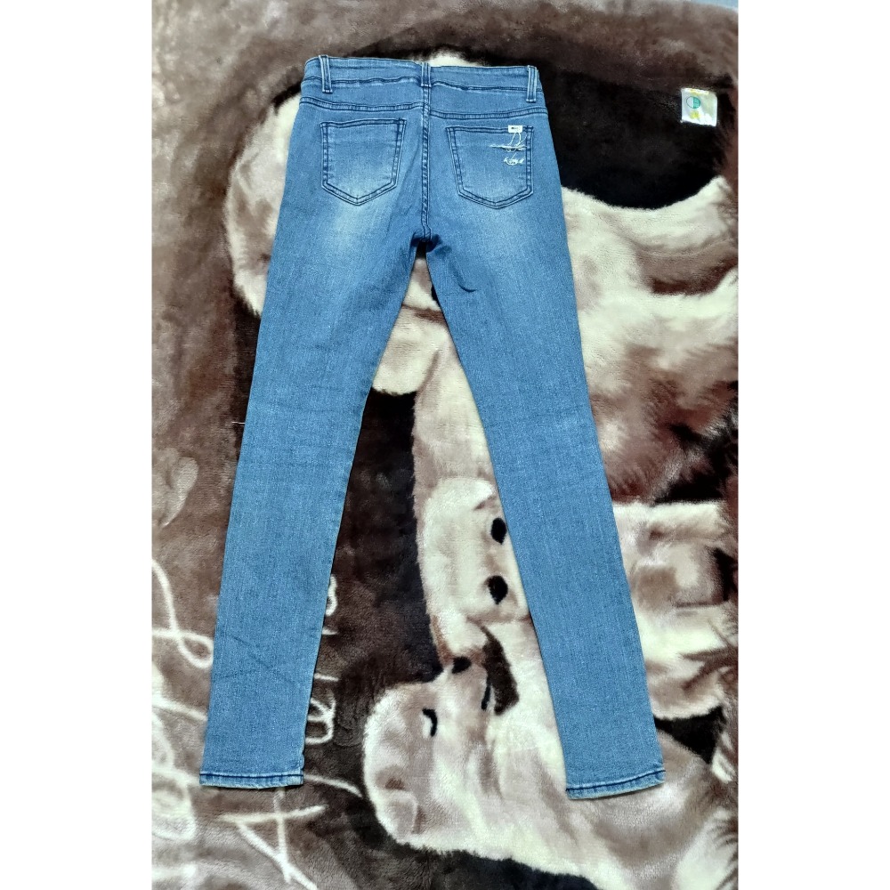 正韓 BIupop 淺藍色 破洞 彈性 牛仔褲 排扣式 26腰 600-細節圖2