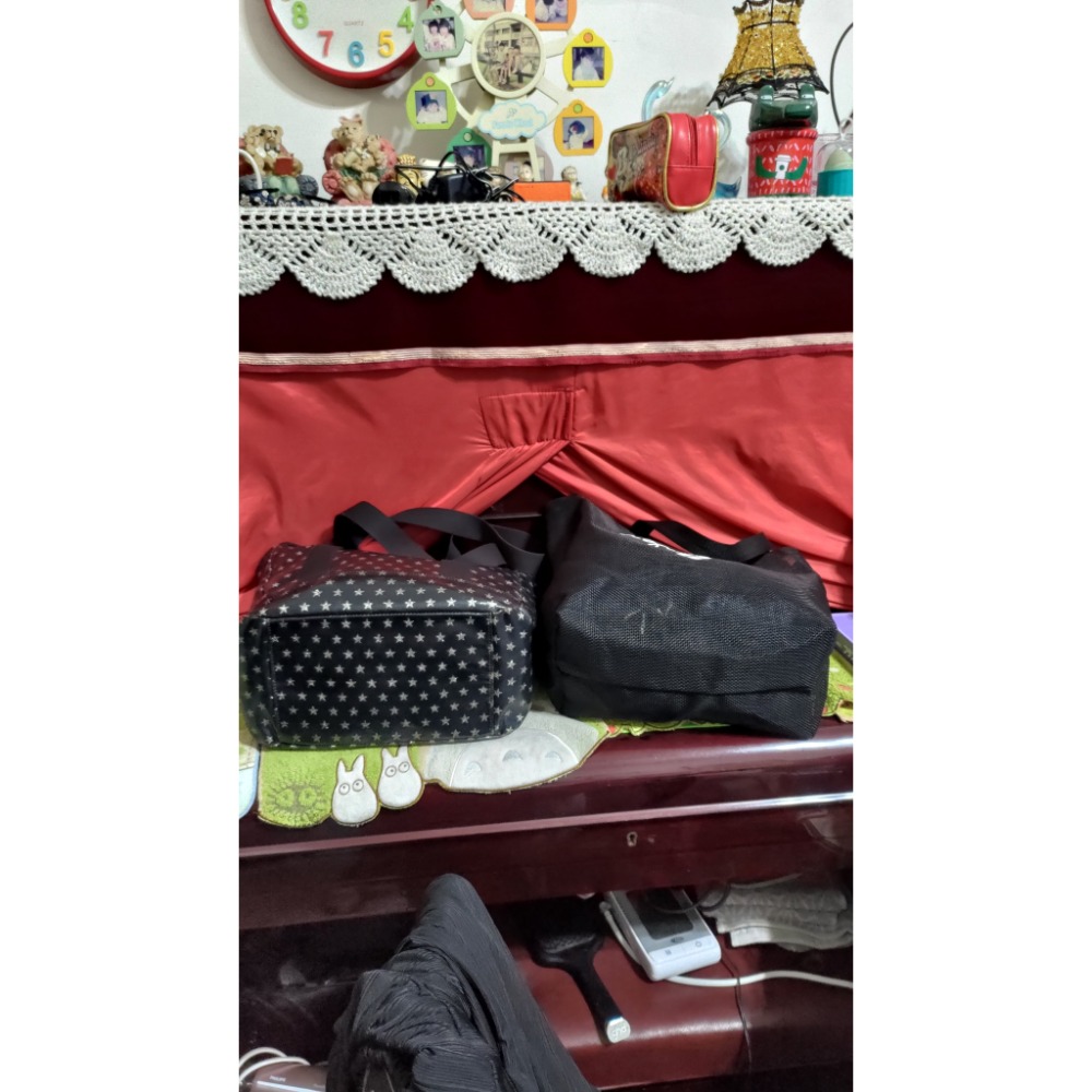 Agnes b 尼龍 大容量 托特包 300，經典星星手提包 肩背包 黑色 800-細節圖3