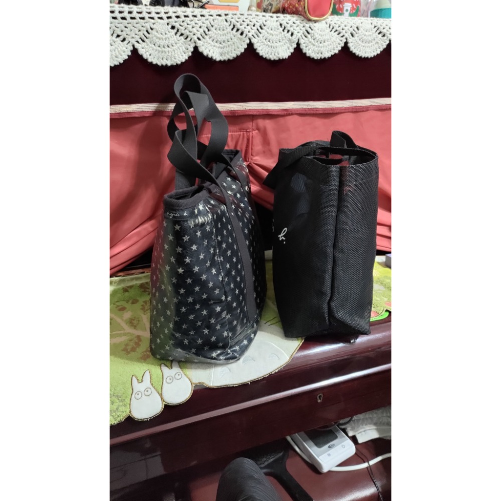 Agnes b 尼龍 大容量 托特包 300，經典星星手提包 肩背包 黑色 800-細節圖4