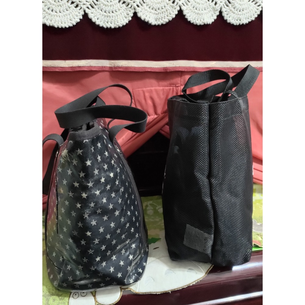 Agnes b 尼龍 大容量 托特包 300，經典星星手提包 肩背包 黑色 800-細節圖5