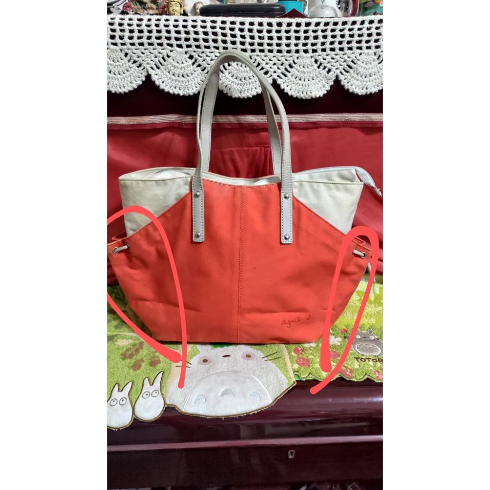 LANCOME 蘭寇 立體  防潑水 收納包 agnes b 雙色帆布 肩背包 托特包-細節圖2