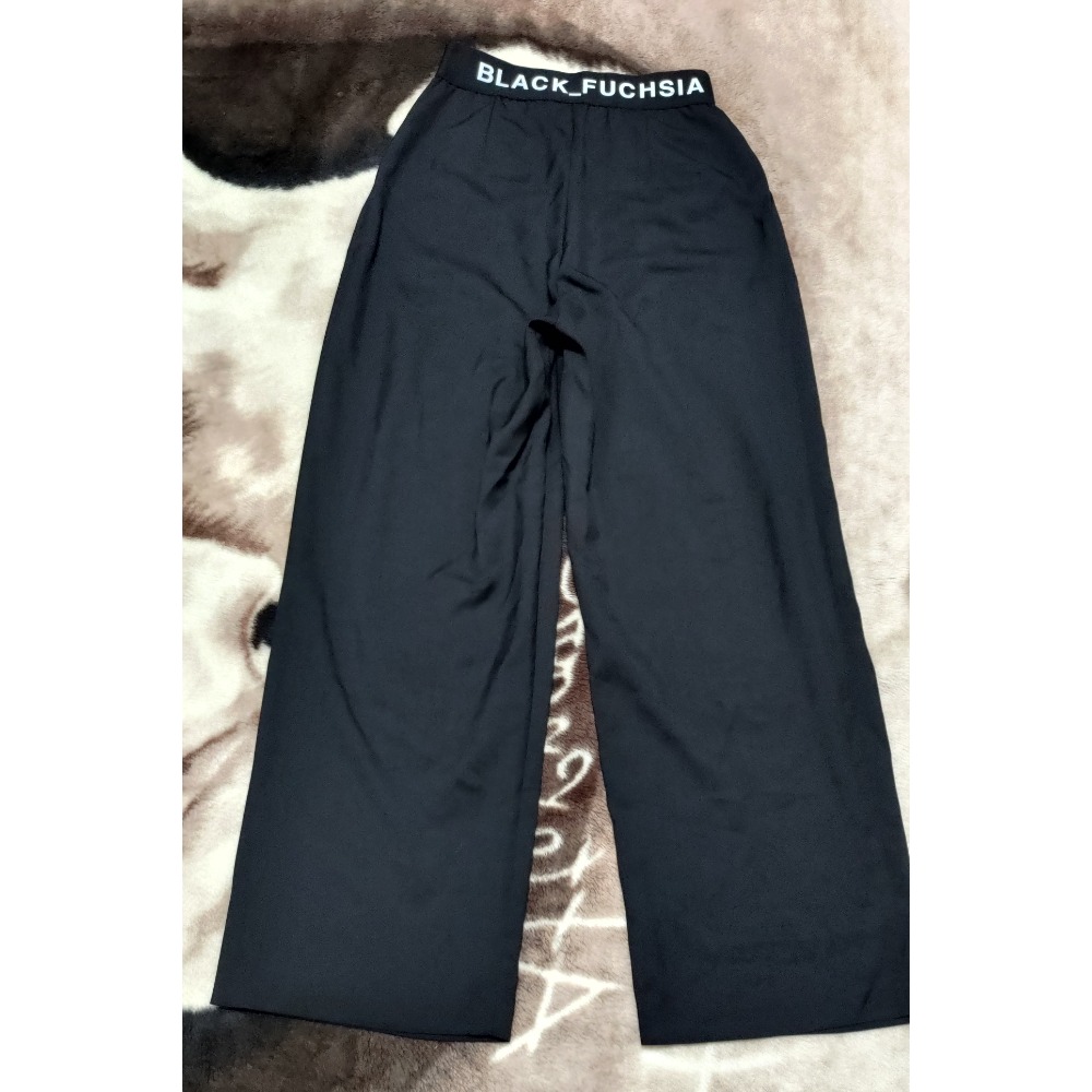 二手 正韓 black fuchsia 寬長褲 F 專櫃剪標鬆緊腰 長褲M-細節圖6
