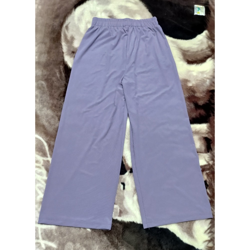二手 TIZZI 杏色爽膚休閒 寬長褲 普通的紫色休閒長褲-細節圖2