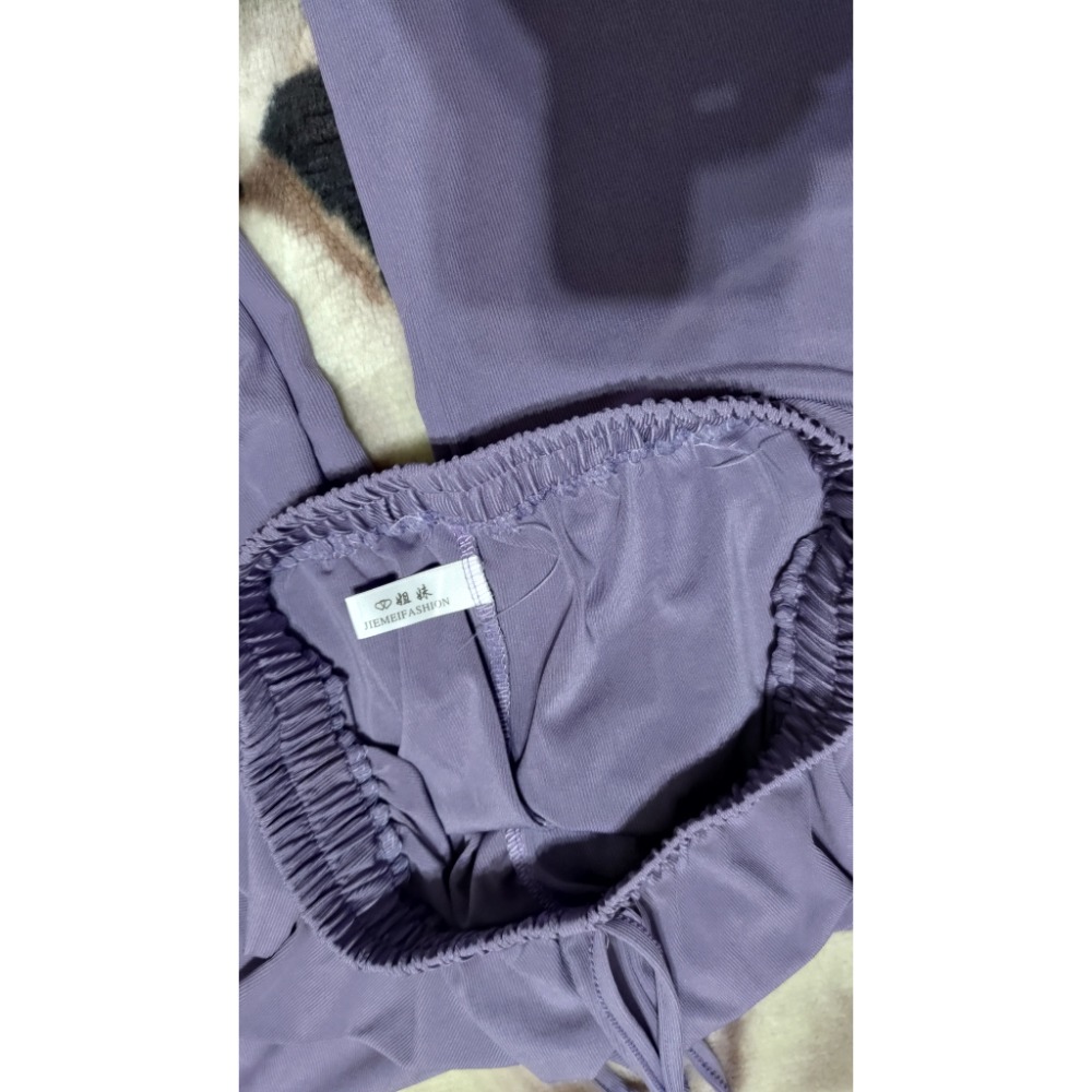 二手 TIZZI 杏色爽膚休閒 寬長褲 普通的紫色休閒長褲-細節圖3