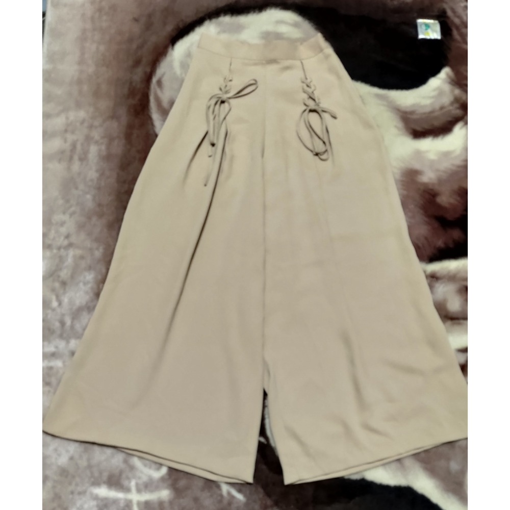 二手 TIZZI 杏色爽膚休閒 寬長褲 普通的紫色休閒長褲-細節圖4