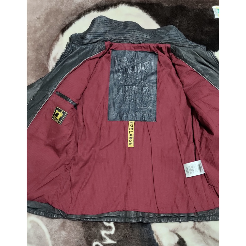二手 極度乾躁 Superdry 真皮 女款 雙領 皮外套 L-細節圖2