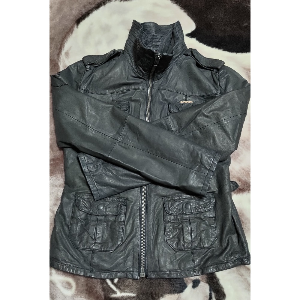 二手 極度乾躁 Superdry 真皮 女款 雙領 皮外套 L-細節圖3