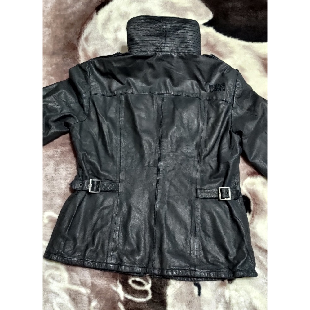 二手 極度乾躁 Superdry 真皮 女款 雙領 皮外套 L-細節圖4