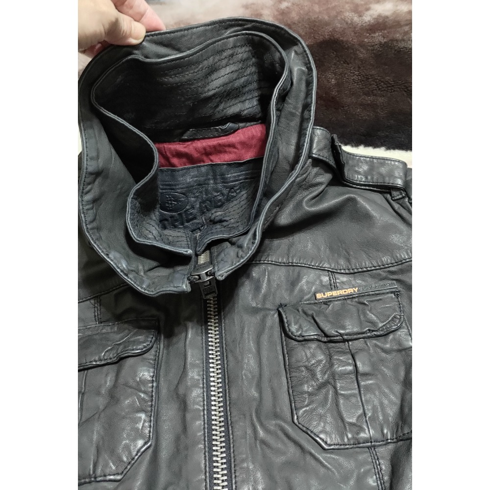二手 極度乾躁 Superdry 真皮 女款 雙領 皮外套 L-細節圖7