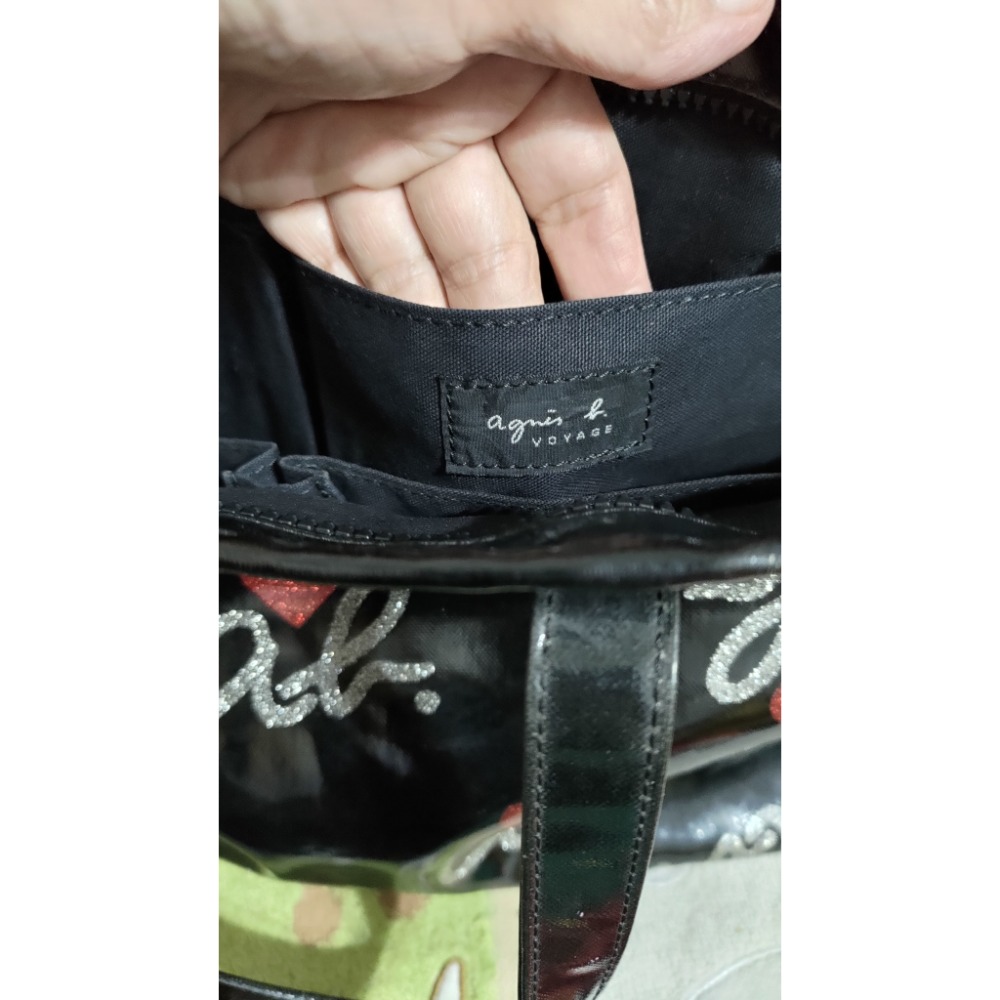 二手Agnes b 防水 亮面 托特包 日本製 手提包 肩背包-細節圖5