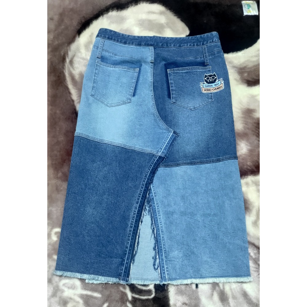 二手 Hong Chubby 不對稱合切割造型牛仔裙M 正韓CROSS Denim 彈性 牛仔褲M-細節圖6