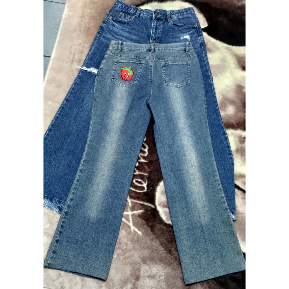 二手 HowLuk 彈性 牛仔寬褲 M 專櫃 牛仔褲 9號 亮片-細節圖2