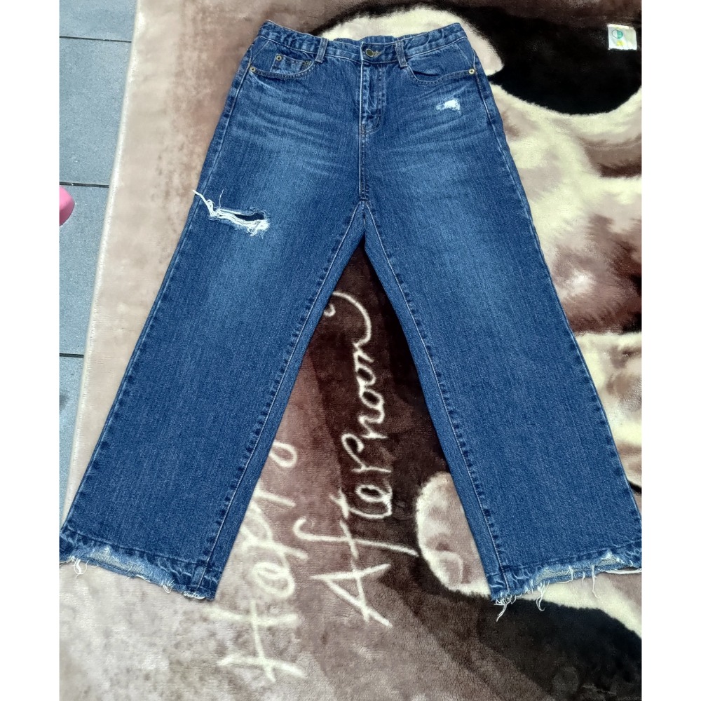 二手 HowLuk 彈性 牛仔寬褲 M 專櫃 牛仔褲 9號 亮片-細節圖4