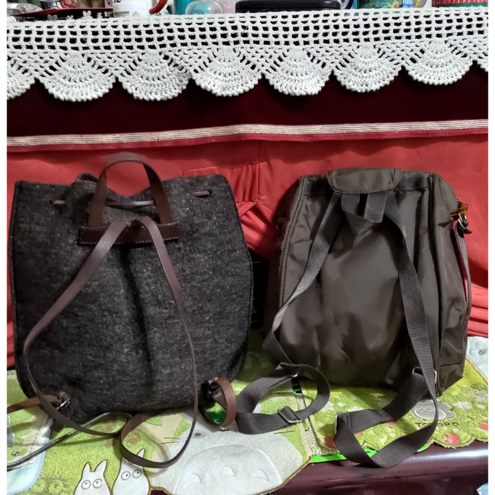 二手 Coccinelle 真皮抽繩帆布包手提包 後背包 義大利製 CONVERSE 後背包 手提包-細節圖2