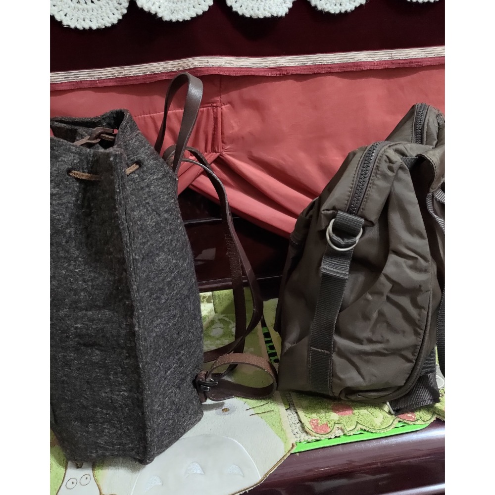 二手 Coccinelle 真皮抽繩帆布包手提包 後背包 義大利製 CONVERSE 後背包 手提包-細節圖4