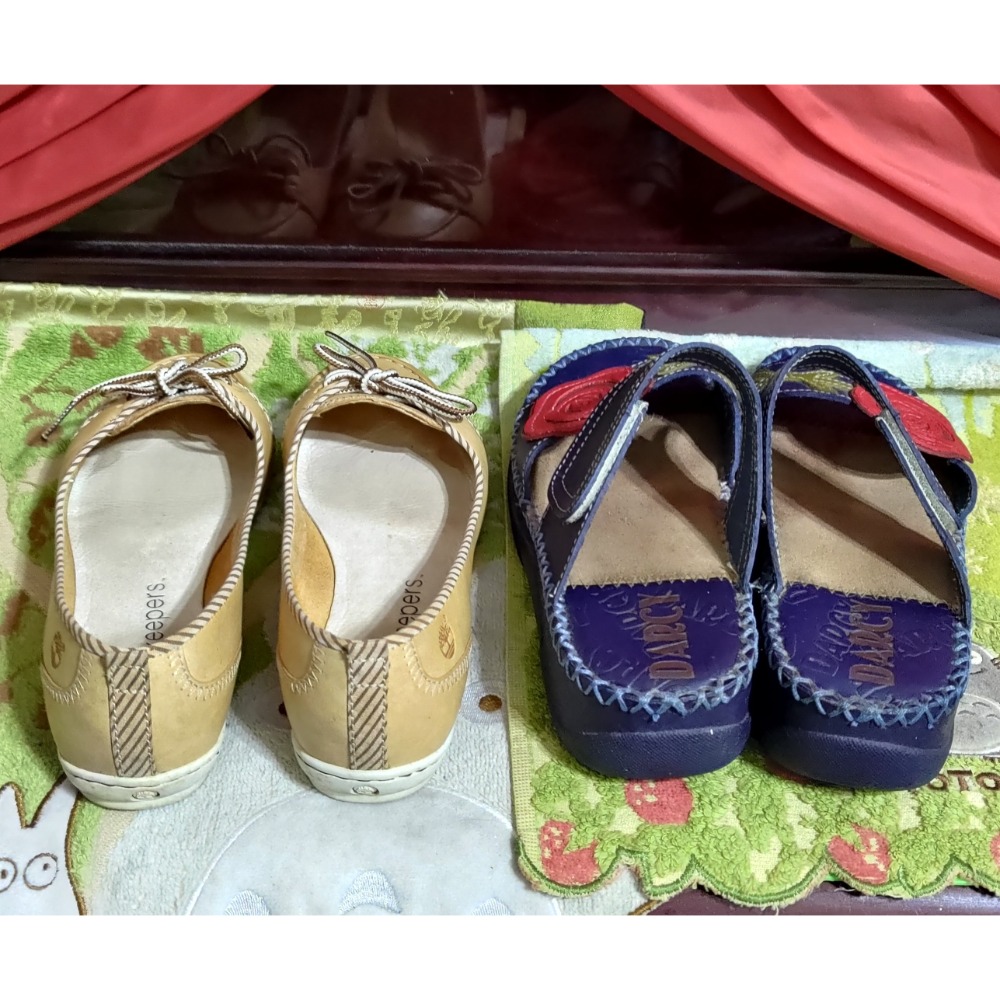 二手 Timberland 黃色真皮革 淺色 芭蕾平底鞋5.5W=36號 真皮厚底涼鞋 拖鞋 36號-細節圖2