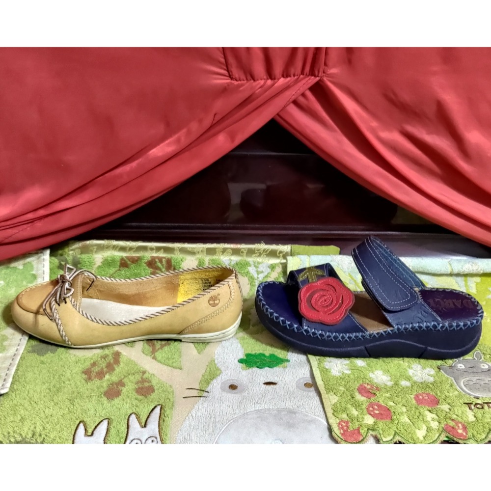 二手 Timberland 黃色真皮革 淺色 芭蕾平底鞋5.5W=36號 真皮厚底涼鞋 拖鞋 36號-細節圖6