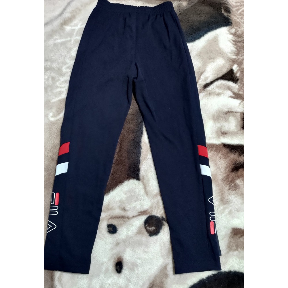 lativ 刷毛鬆緊腰彈性長褲S FILA丈青運動長褲刺繡logo雙口帶拉鍊S-細節圖2