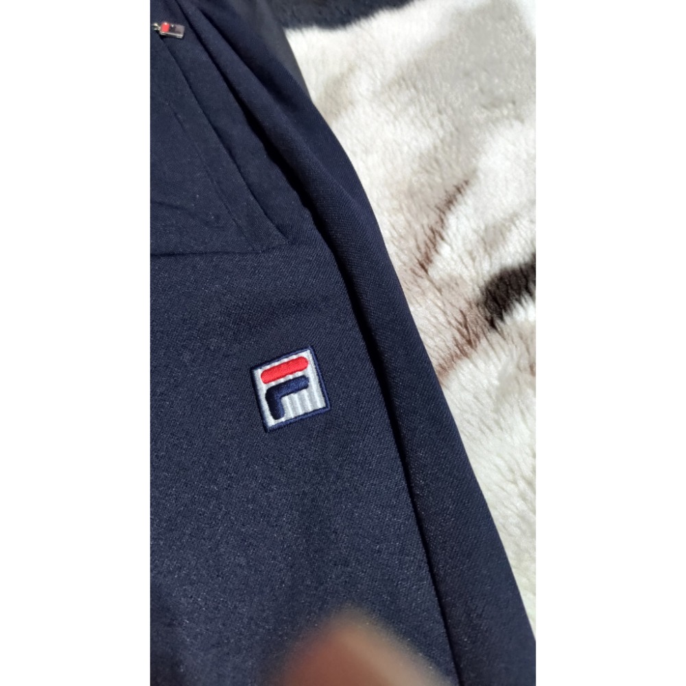 lativ 刷毛鬆緊腰彈性長褲S FILA丈青運動長褲刺繡logo雙口帶拉鍊S-細節圖3