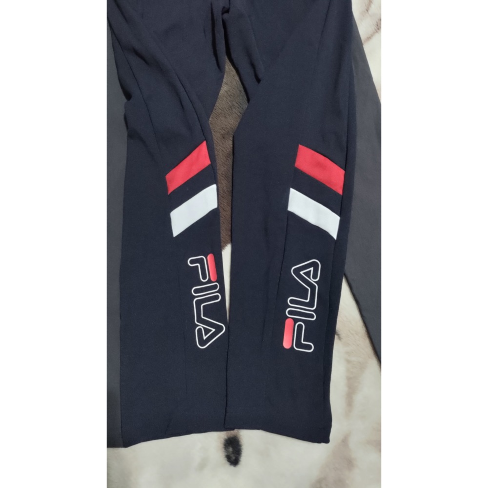 lativ 刷毛鬆緊腰彈性長褲S FILA丈青運動長褲刺繡logo雙口帶拉鍊S-細節圖4