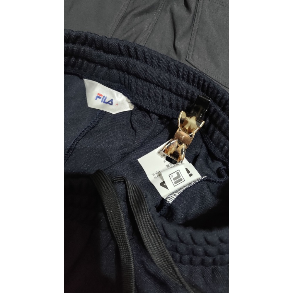 lativ 刷毛鬆緊腰彈性長褲S FILA丈青運動長褲刺繡logo雙口帶拉鍊S-細節圖5