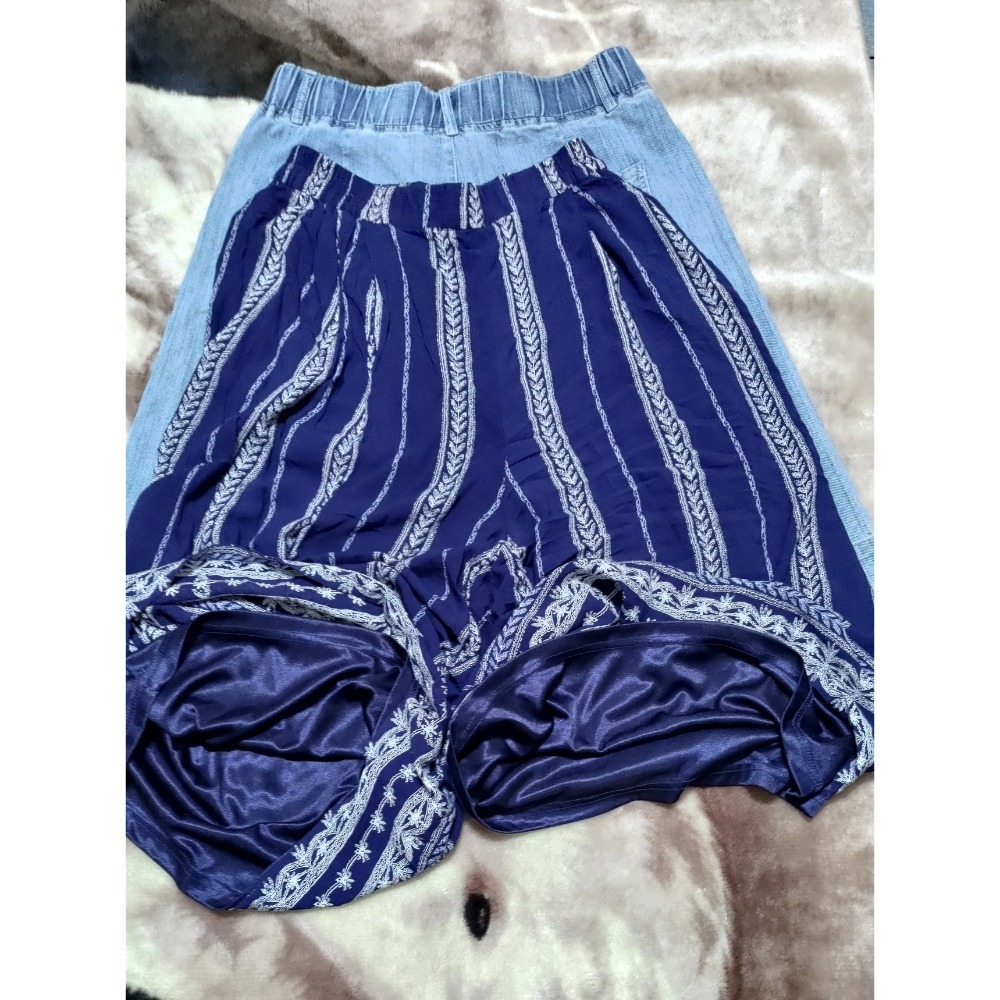 二手 日本HK WORKS LONDON棉質鬆緊腰褲裙F 義大利品牌GABRIEL 牛仔短褲-細節圖3