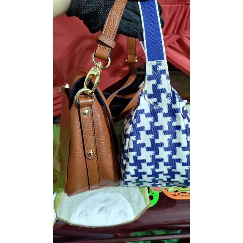 Cath Kidston 半月型  千鳥格 手提包 肩背包 PEPPER S 牛皮馬鞍包已售-細節圖4