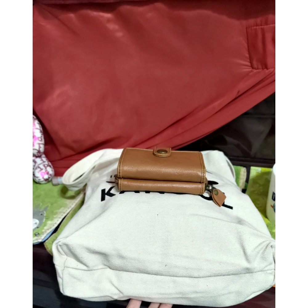 MIRYOKU 短夾 零錢包 日本品牌 三折式 KANGOL 托特帆布包米白約高40長36公分-細節圖3