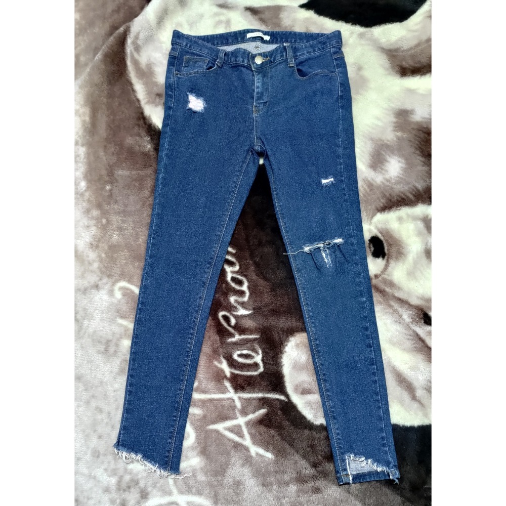 PAZZO 韓國製簡約直筒牛仔褲藍L 正韓 LABOR 刷破彈性牛仔褲28腰-細節圖4