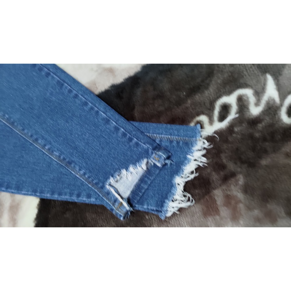 PAZZO 韓國製簡約直筒牛仔褲藍L 正韓 LABOR 刷破彈性牛仔褲28腰-細節圖6