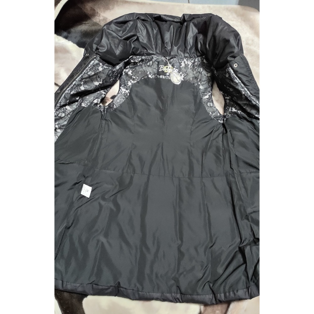 二手 圓周率 11號 100%毛 外套 桃紅 設計師羽絨長背心M黑色-細節圖5