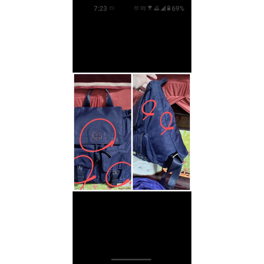 二手 TORY BURCH 海軍藍防潑水軟尼龍後背包 UNKLE 真皮 肩背包 斜背包-細節圖2