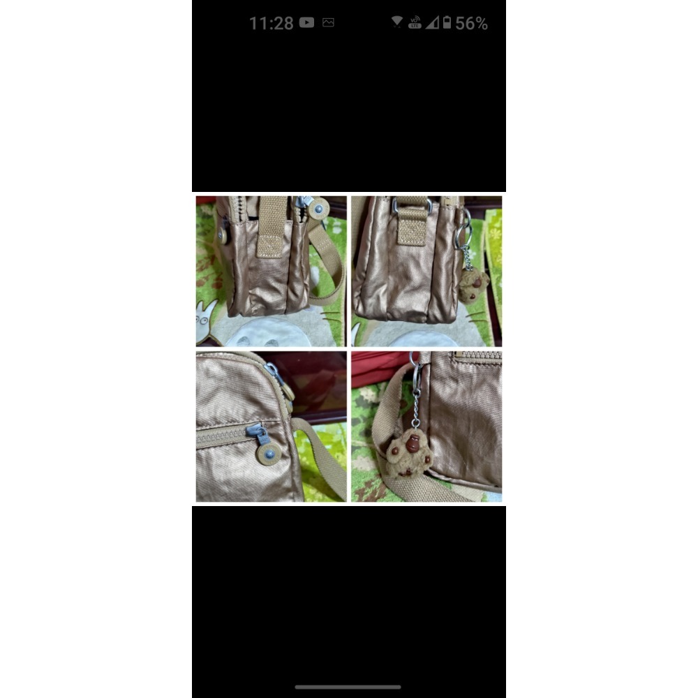 二手 Crystal ball 日本 狗頭包 手提包 肩背包 kipling 玫瑰金霧面 斜背包-細節圖3