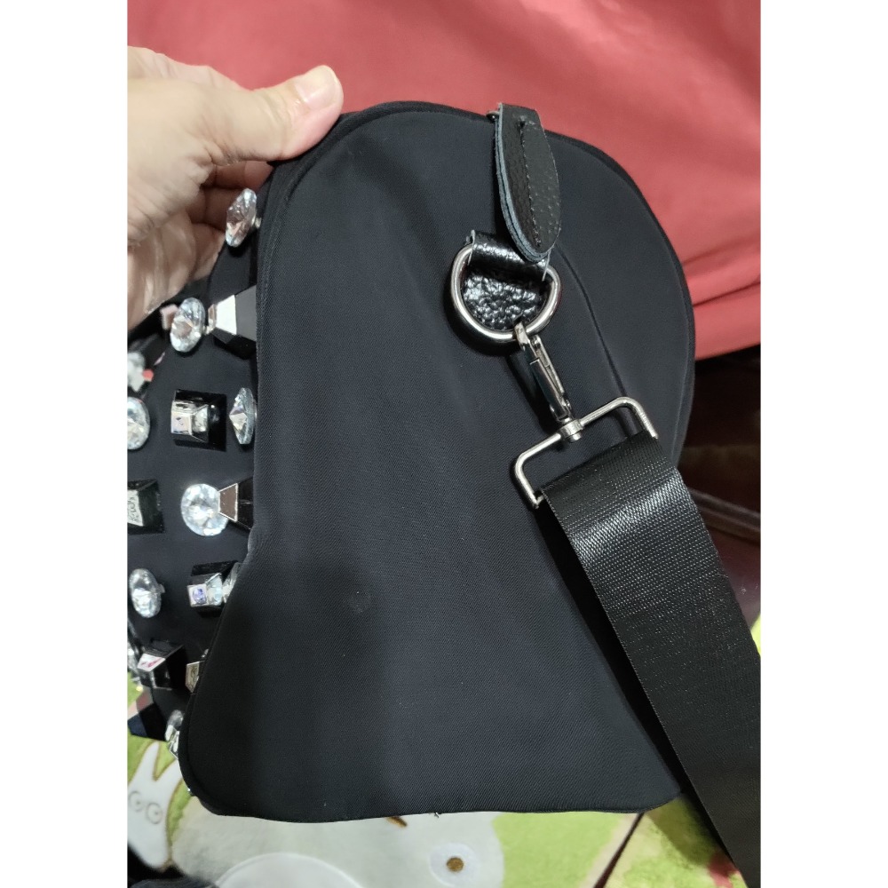 二手 真皮革 手提包 肩背包 斜背包 鉚釘 雙頭拉鍊-細節圖3