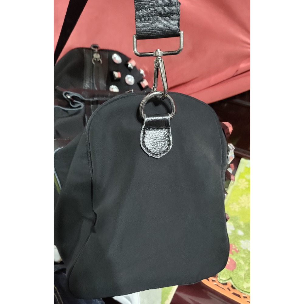 二手 真皮革 手提包 肩背包 斜背包 鉚釘 雙頭拉鍊-細節圖4