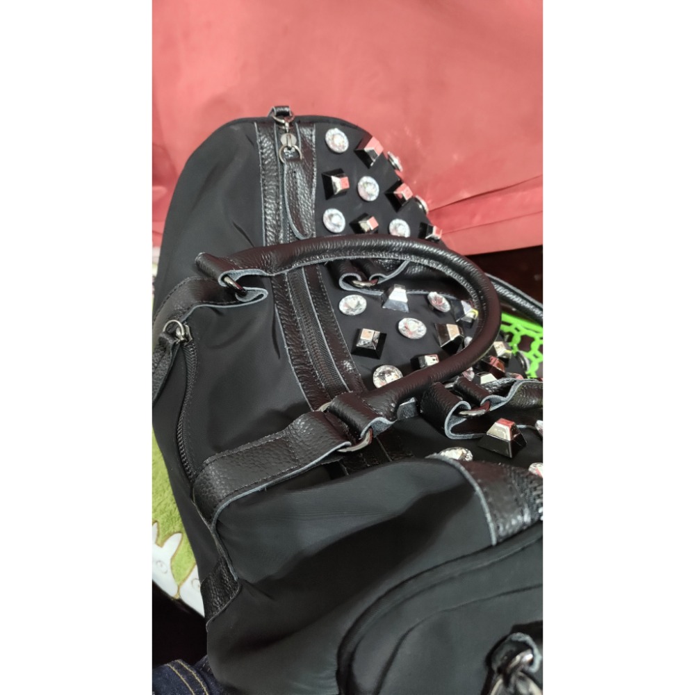 二手 真皮革 手提包 肩背包 斜背包 鉚釘 雙頭拉鍊-細節圖8