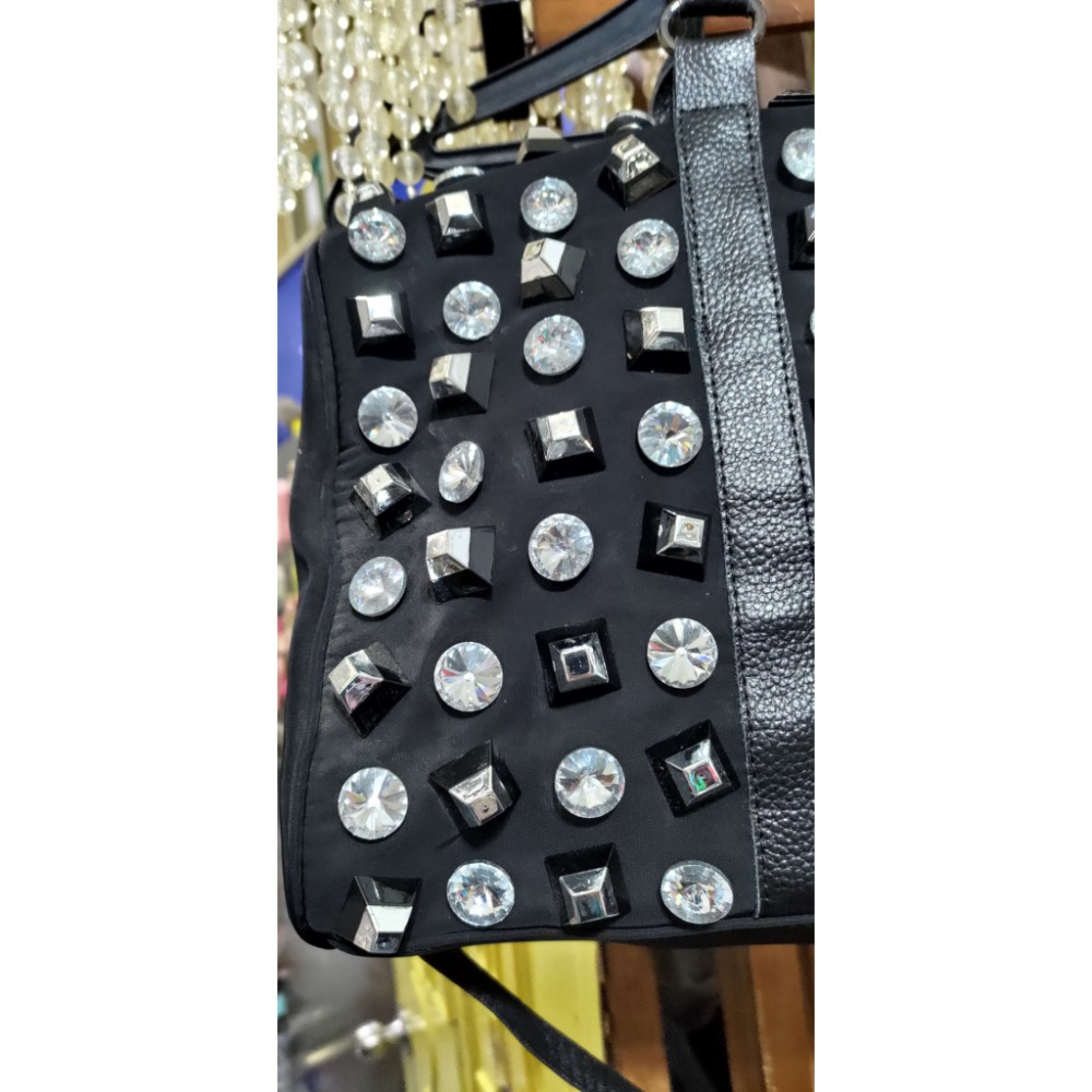 二手 真皮革 手提包 肩背包 斜背包 鉚釘 雙頭拉鍊-細節圖9