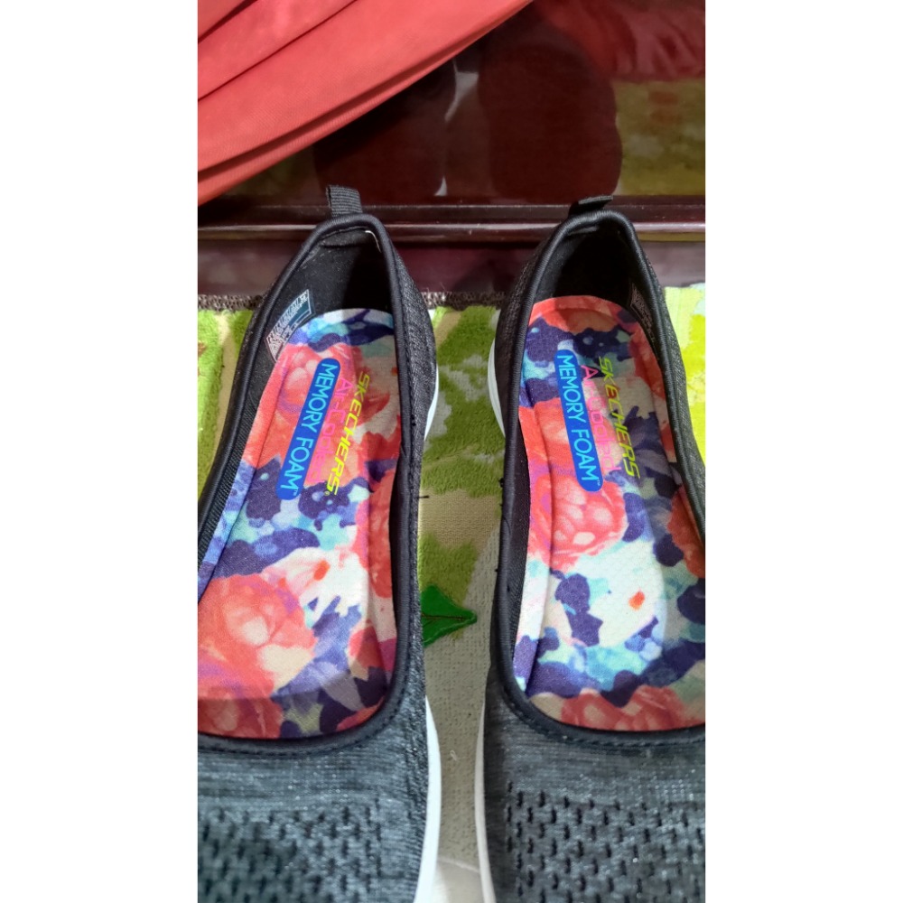 二手 Skechers 女鞋 休閒鞋 記憶海棉 木炭黑色 芭蕾平底鞋25.5公分-細節圖2