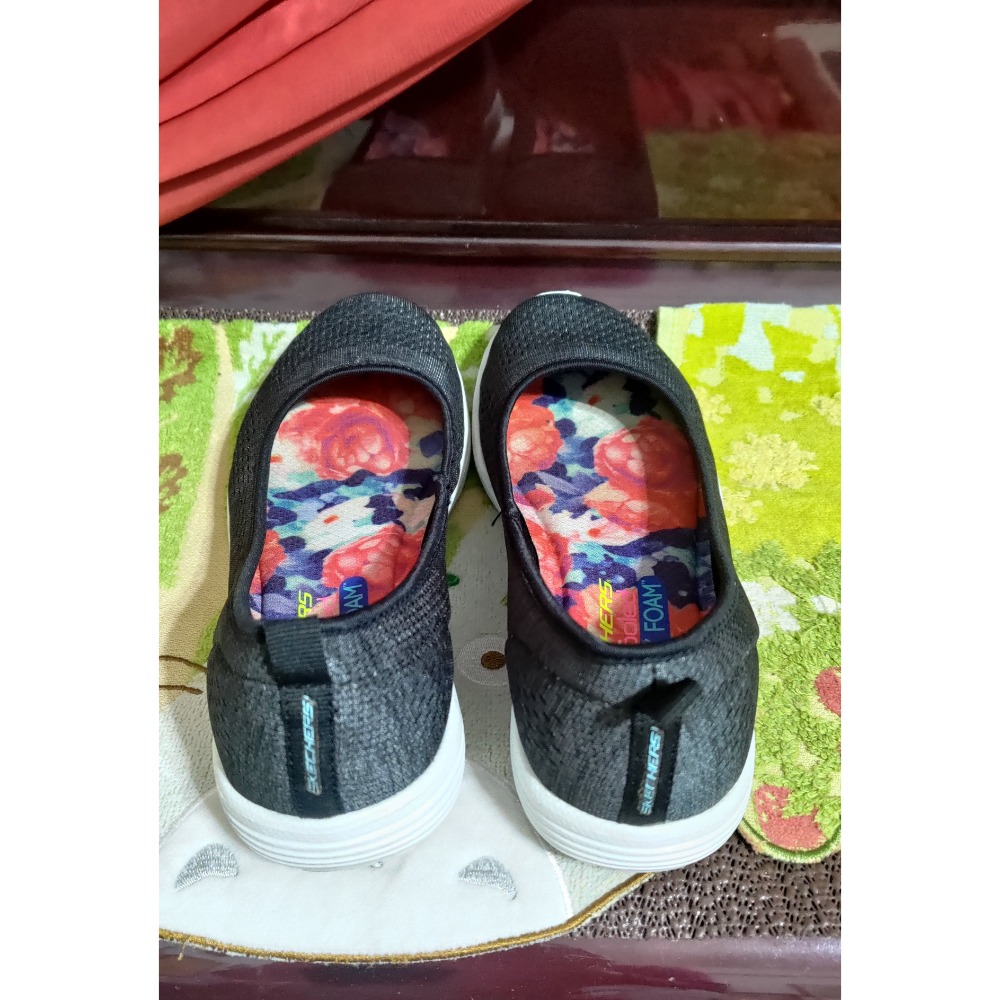 二手 Skechers 女鞋 休閒鞋 記憶海棉 木炭黑色 芭蕾平底鞋25.5公分-細節圖3