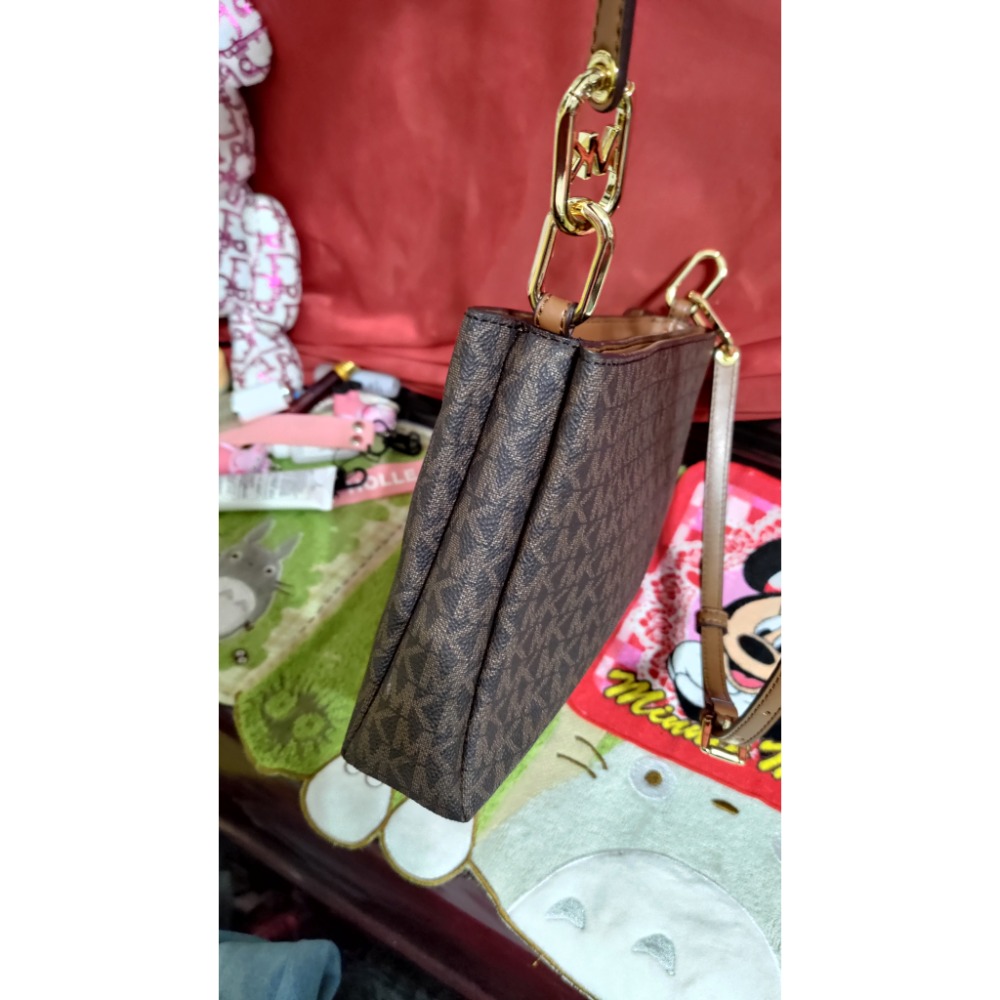 二手 MICHAEL KORS 滿版三層單肩 斜背包 Fossil真牛皮手提 後背包-細節圖11