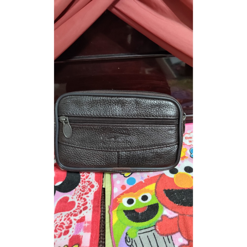 LOTTO 腰包 手提包 斜背包 L SBS拉鍊 真皮咖色男款腰帶包手機包-細節圖2