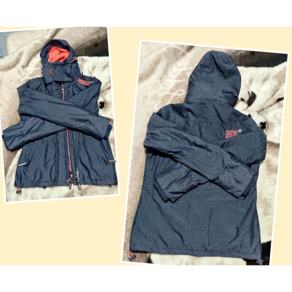 二手Superdry極度乾躁 軍綠仿舊長袖外套XS 灰色連帽經典防風外套S-細節圖3