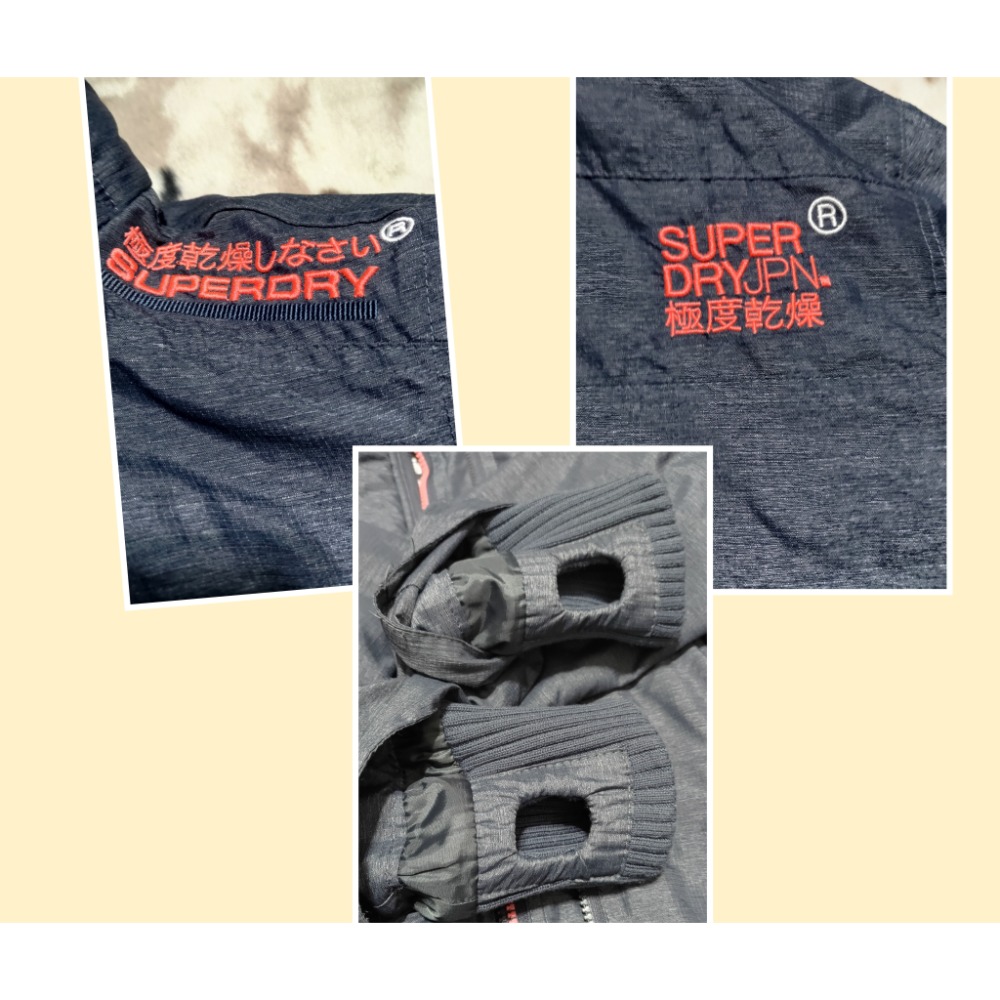 二手Superdry極度乾躁 軍綠仿舊長袖外套XS 灰色連帽經典防風外套S-細節圖5