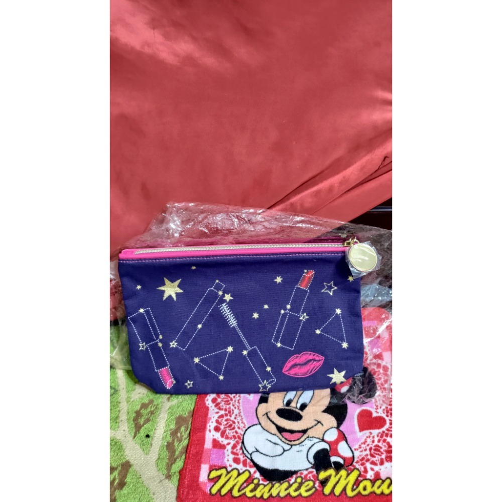 歐舒丹米色帆布和金色洗漱化妝包 藍色雅詩蘭黛化妝包 植村秀-細節圖2