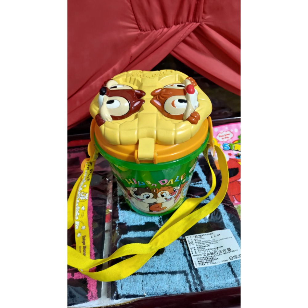 日本東京迪士尼松鼠奇奇蒂蒂爆米花桶 藍色 紅色監獄毛巾-細節圖3